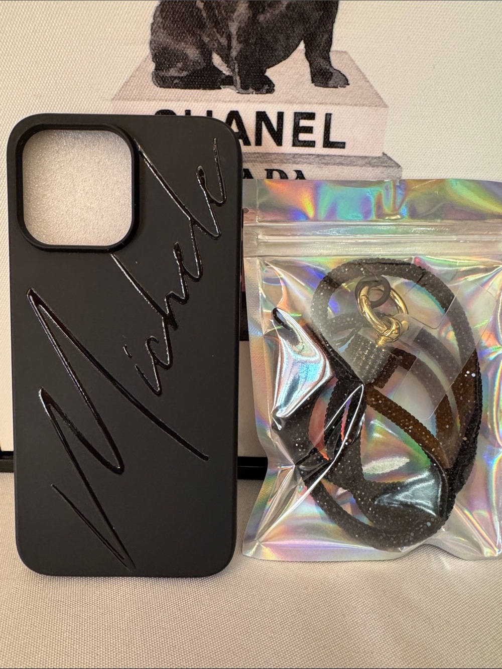 iPhone 15 Pro Max Black Signature iPhone Case with Black Crossbody Strap